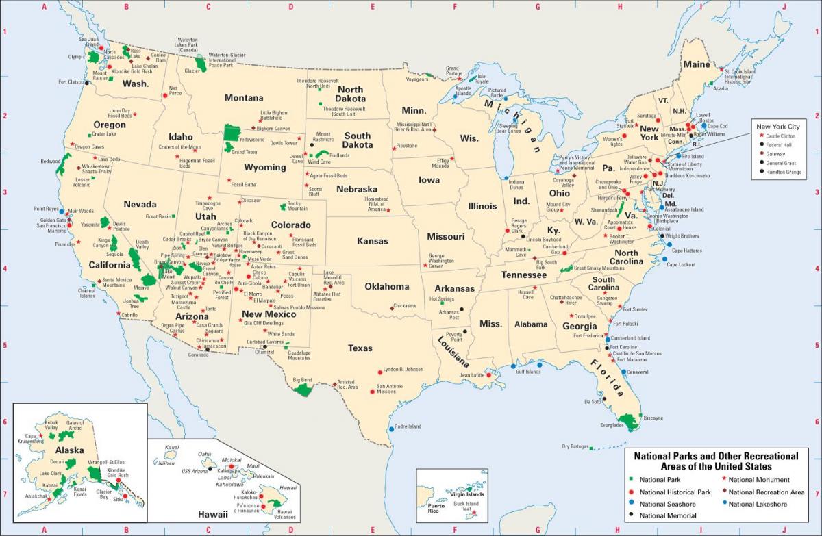 kaart van de nationale parken in de VS