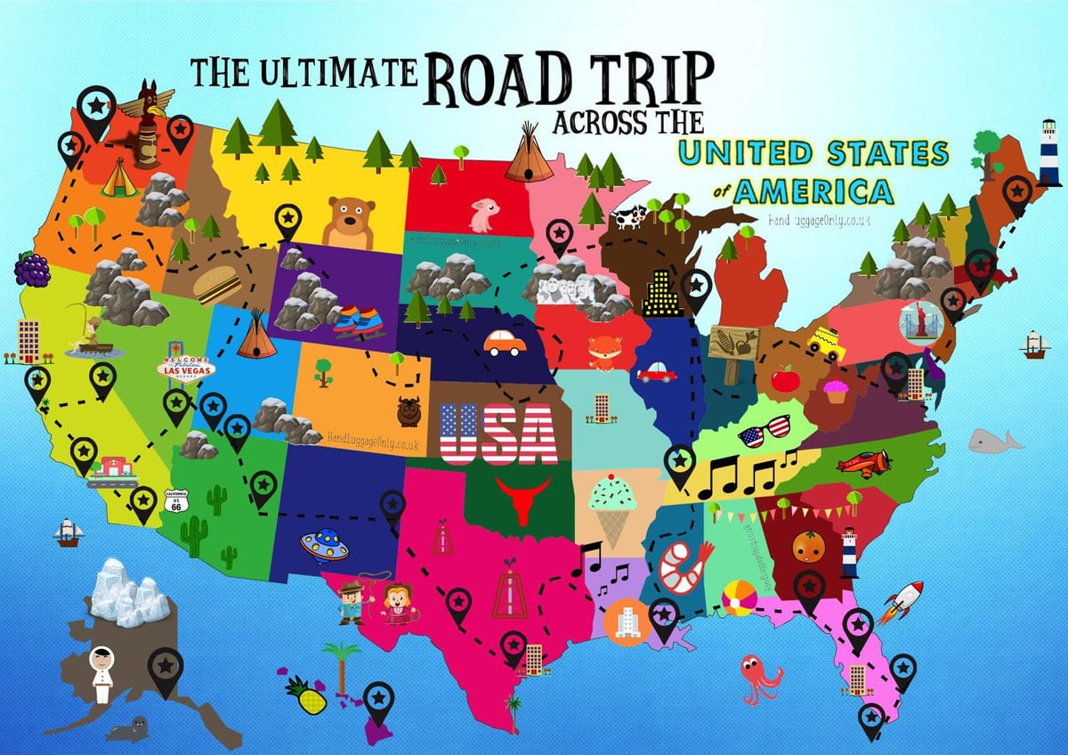 road trip USA kaart