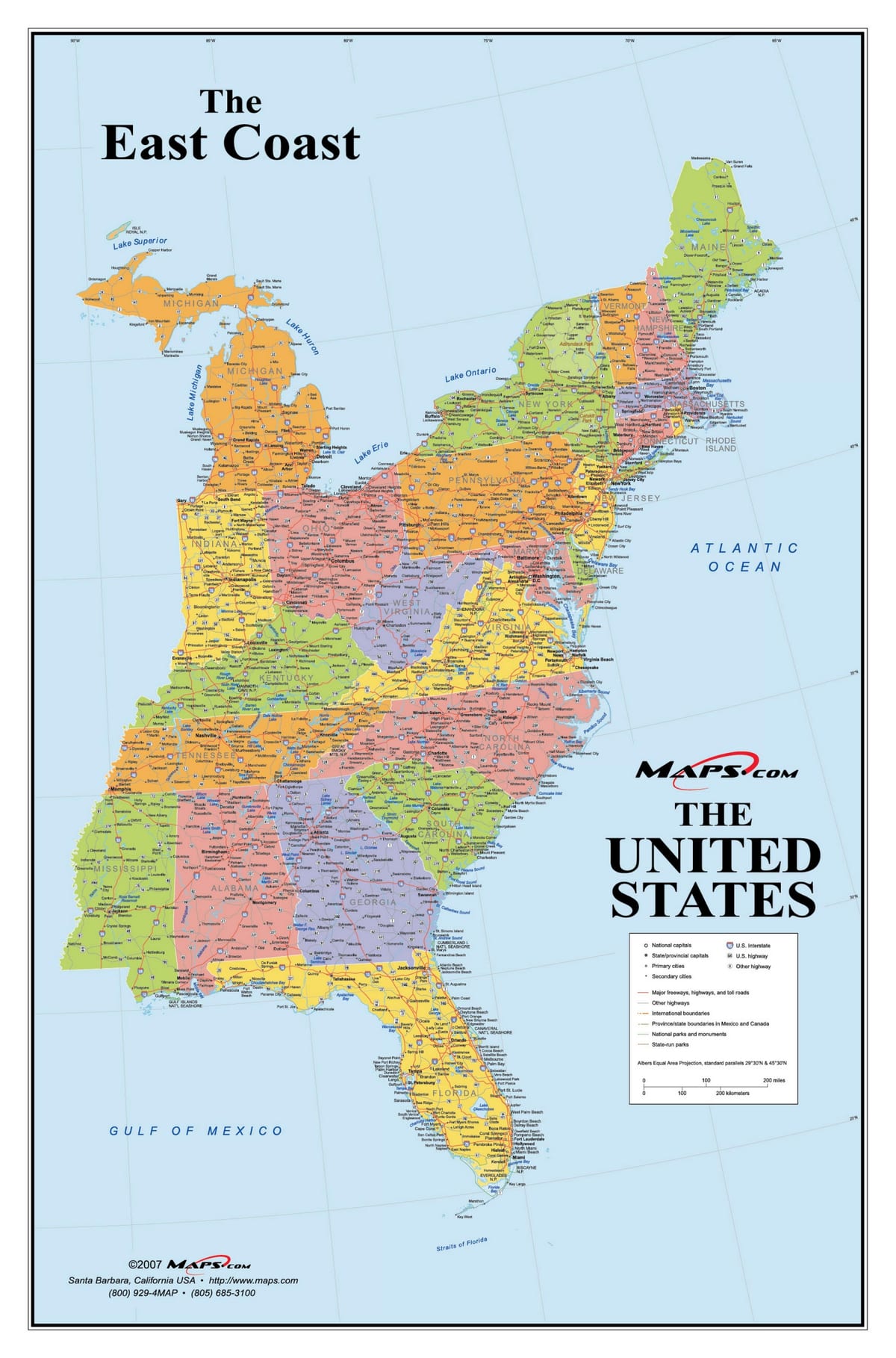 kaart van de AMERIKAANSE oostkust