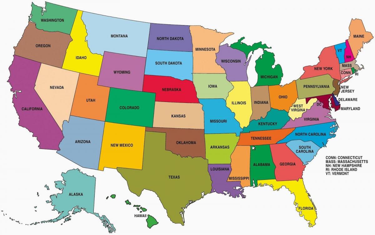 VS-kaart - een Kaart van de verenigde staten (Noord-Amerika - Amerika)
