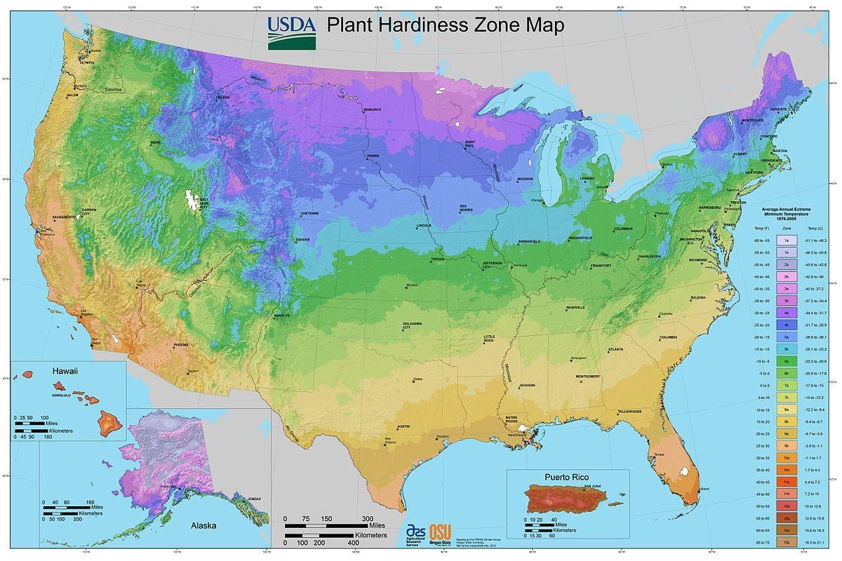 usda plant winterhardheid kaart