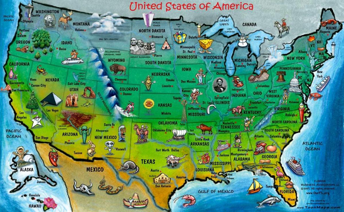 toeristische kaart van de verenigde staten