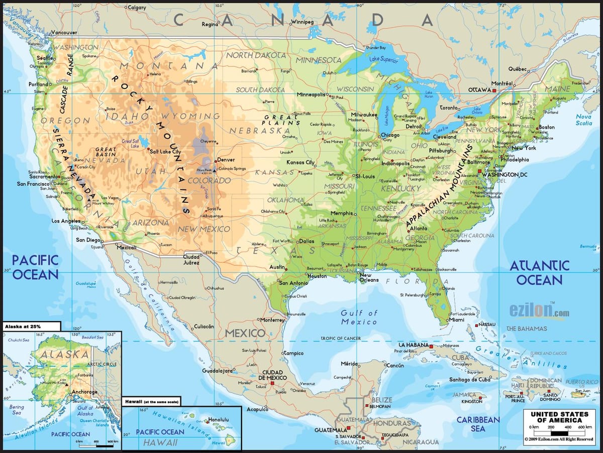 kaart van de Verenigde Staten van Amerika