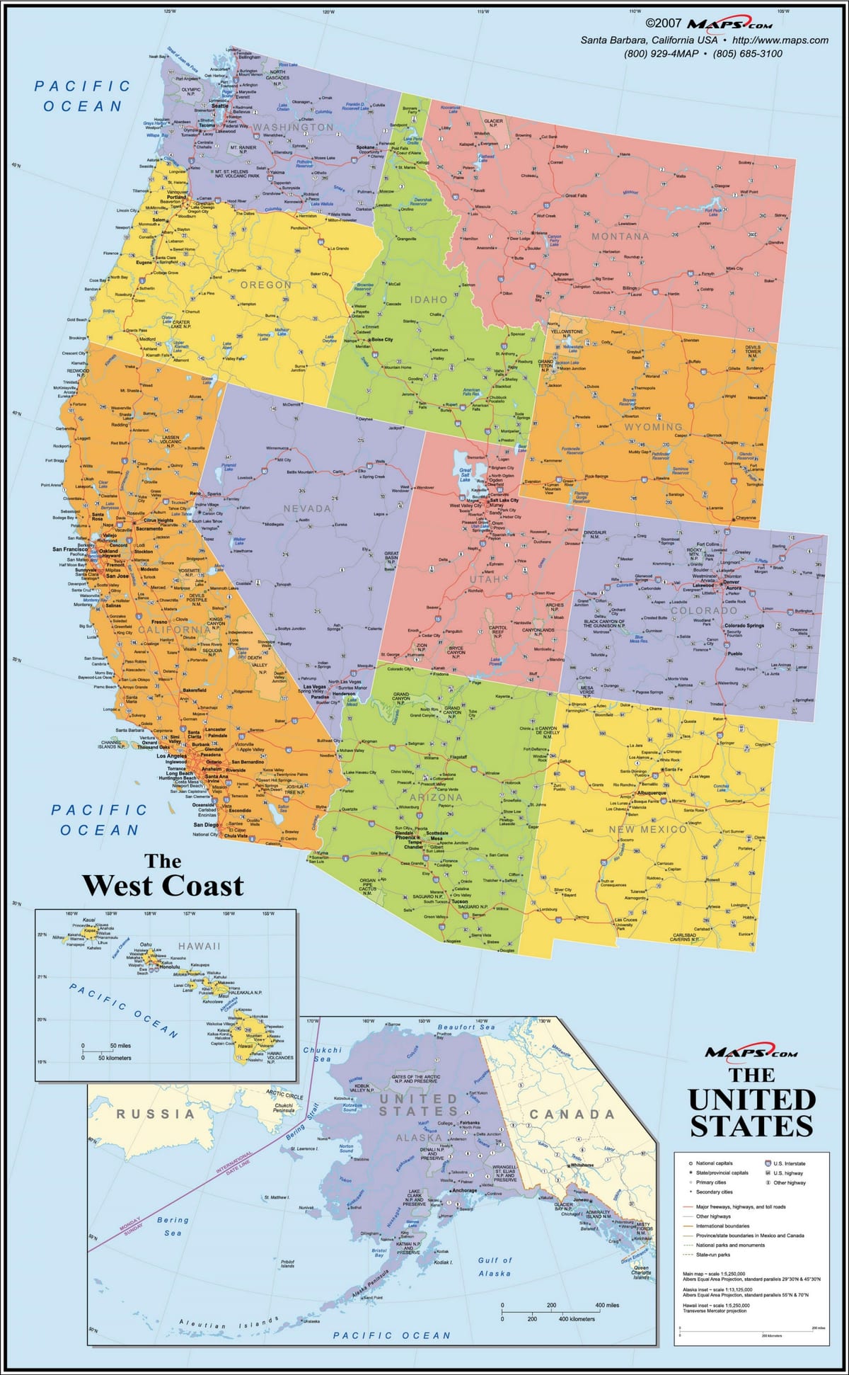 USA westkust kaart