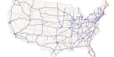 Kaart van de US route 1